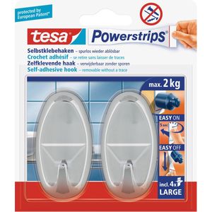 4x Tesa Powerstrips chroom haken ovaal large - Klusbenodigdheden - Huishouden - Verwijderbare haken - Opplak haken 2 stuks