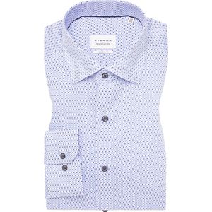 ETERNA modern fit overhemd - twill - licht- en donkerblauw met wit dessin - Strijkvrij - Boordmaat: 44