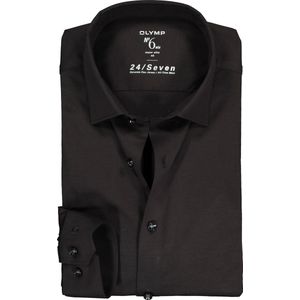 OLYMP No. Six 24/Seven super slim fit overhemd - tricot - zwart - Strijkvriendelijk - Boordmaat: 44