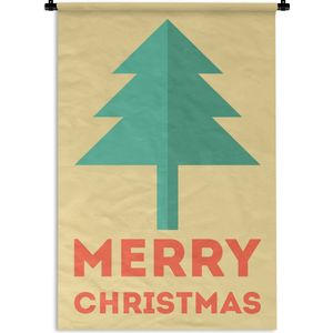 Wandkleed Kerst illustratie 3 - Illustratie van een kerstboom met de quote Merry Christmas Wandkleed katoen 60x90 cm - Wandtapijt met foto