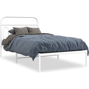 vidaXL - Bedframe - met - hoofdbord - metaal - wit - 100x190 - cm