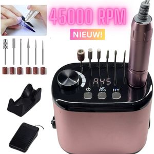 Elektrische Nagelvijl-45.000RPM-Elektrische Nagelfrees set-Roze Nagelvijl elektrisch-60W-Incl. 6nagelbitjes-6 schuurrolletjes-Manicure en Pedicure Voeten en Handen-Vijl-Acrylnagels-Gelnagels-Nepnagels-manicure pedicure set