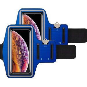2 Pack Sport armband Geschikt voor Apple iPhone 15 Pro Max / 14 Pro Max 13 Pro Max / 12 Pro Max / 11 Pro Max met verstelbare elastische band en sleutelhouder voor hardlopen Hoes - Wandelen Sportband - blauw