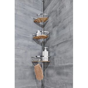 Dutchers.® Telescopisch Doucherek - RVS/Bamboe - Zonder boren - 3 Mandjes - Waterbestendig - Badkamer - Douchecabine