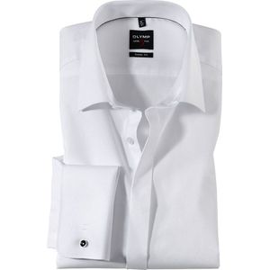 OLYMP Level 5 body fit overhemd - mouwlengte 7 - smoking overhemd - wit gladde stof met Kent kraag - Strijkvriendelijk - Boordmaat: 37