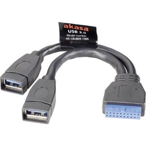 Akasa USB-kabel USB 3.2 Gen1 (USB 3.0 / USB 3.1 Gen1) Shrouded header 19-polig, USB-A bus 0.15 m Zwart Vergulde steekco