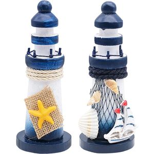 Houten vuurtorenornamenten Nautische badkamerdecoratie Maritieme vuurtoren Kustornamenten Mediterrane blauwe vuurtoren Woonaccessoires