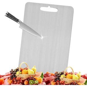 Inovra ® Titanium snijplank, snijplank van roestvrij staal 316, dubbelzijdige snijplank voor levensmiddelen, BPA-vrij, antibacteriële snijplank voor vlees, brood, groenten en fruit (23 x 34)