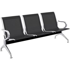 PrimeMatik - Wachtkamerbank met 3-zits zwarte ergonomische stoelen