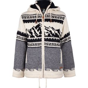 Gebreid Wollen Heren/Uni Vest van Schapenwol met Polyester Fleece voering en afneembare capuchon - SHAKALOHA - M Alaska ZH GreyWhite L