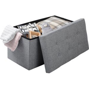 Moderne Opbergbank - Zitbank Poef - Lichtgrijs Stof - Met opbergruimte - 76x38x38cm