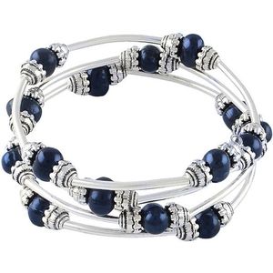 Zoetwater parel armband Three Loops Dark Blue Pearl - echte parels - donker blauw - zilver - wikkelarmband