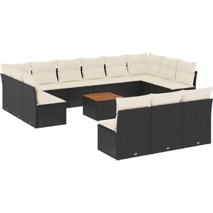 vidaXL Loungeset 14-delig - Zwart - Inclusief kussens Loungeset - Tuinmeubels - Lounge Set - Outdoor Furniture - Wicker Garden Furniture