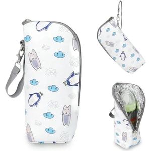 Ychee - Draagbare Thermo Tas - Melkfles Tas - Isoleertas - Flessenwarmer - Koeltas - Reizen - Onderweg - Handig - Compact - 24x8x7cm - Pinguïns
