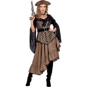 Wilbers & Wilbers - Piraat & Viking Kostuum - Welvarende Pippa Piraat - Vrouw - Bruin, Zwart - Maat 38 - Carnavalskleding - Verkleedkleding