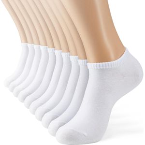 Witte Lage Enkel Sportsokken - Heren, Dames, Unisex - 10 Paar - Wit - Elastisch en Ademend