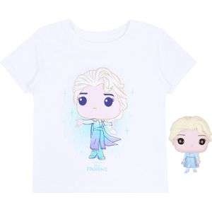 DISNEY FROZEN - Wit t-shirt met print + Elsa figuur / 128