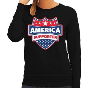 America supporter schild sweater zwart voor dames - Amerika/USA landen sweater / kleding - EK / WK / Olympische spelen outfit XS