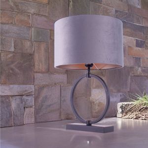 Tafellamp ring met velours grijze kap Davon | 1 lichts | taupe / zwart | metaal / stof | Ø 25 cm | 54 cm hoog | modern / sfeervol design