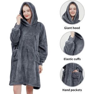 Hoodie deken met mouwen en capuchon, knuffeltrui-deken, oversized, voor dames, knuffeldeken met mouwen als cadeau voor je vrouw, vriendin, moeder, grijs