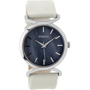 OOZOO Timepieces - Zilverkleurige horloge met witte leren band - C9525