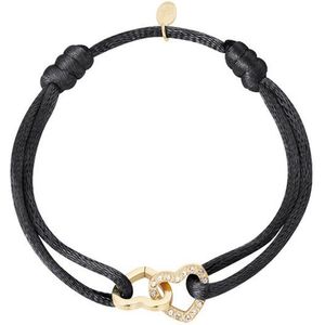 Bijoutheek Armband (Sieraad) Dubbel Hart Met Stenen (One Size) Zwart