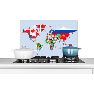 Spatscherm keuken 70x50 cm - Kookplaat achterwand Wereld - Kaart - Vlag - Landen - Muurbeschermer - Spatwand fornuis - Hoogwaardig aluminium