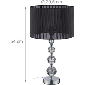 Relaxdays tafellamp kristal - ronde nachtkastlamp stof - schemerlamp op voet - woonkamer