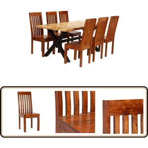 vidaXL Eettafelset 7-delig massief hout & staal Eettafel - Houten Eettafel - Acacia Eettafel - Mangohout Eettafel - Salontafel