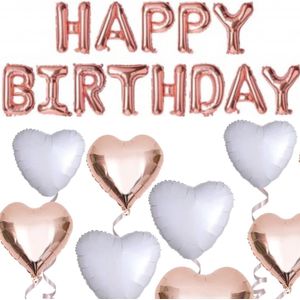 Happy Birthday rosé gouden met witte 9-delige folie ballonnen set XL - folie - ballon - verjaardag - rosé goud - happy birthday