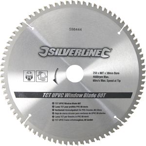 Silverline TCT UPVC frame cirkelzaagblad, 80 tanden 250 x 30 - 25,20 en 16 mm ringen