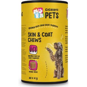 Excellent Pets Skin & Coat Chews - Kauwsnoepjes - Zachte snacks - Helpt een Glanzende vacht te Behouden - Ondersteunt en Verzacht de Gevoelige huid - Glutenvrij - Mix van Visolie en Plantaardige oliën - 60 stuks
