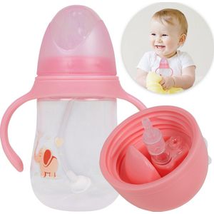 Triple J® Babyfles - Drinkbeker Met Rietje - BPA-vrij - Magnetron Bestendig - Tot 3 jaar - 240ml – Roze