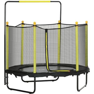 Kindertrek Trampoline Ø 140x120-140 cm met Veiligheidsnet - Schokdempers - Verstelbare Handgreep - Geschikt voor Binnen en Buiten - Zwart