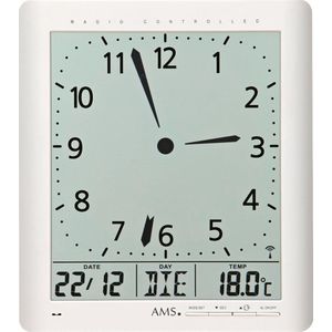 AMS F5896 - Wandklok - Digitaal - Radiogestuurde tijdsaanduiding - LCD - Temperatuur - Snooze - Wit