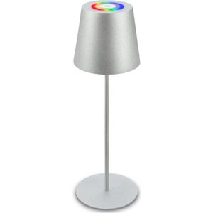 BRILONER - Snoerloze tafellamp - 7507014 - Touch - Licht RGB+W - In hoogte verstelbaar - Verwisselbare batterij - Verwisselbare voet - Ø36 x 10,5 cm - Kleur zilver