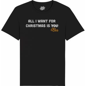 All i want for Christmas is beer - Foute Kersttrui Kerstcadeau - Dames / Heren / Unisex Kleding - Grappige Kerst Outfit - Glitter Look - T-Shirt - Unisex - Zwart - Maat S