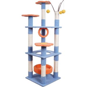 Krabpaal – katten krabpaal - Kattenhuis - 155cm hoog - Oranje en Blauw