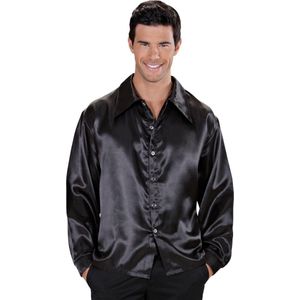 WIDMANN - Zwart satijnachtig overhemd voor heren - S - Volwassenen kostuums