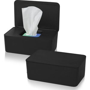 Doos voor vochtige doekjes, 2 stuks, voor baby's, toiletpapier, doos met deksel, vochtig toiletpapier, opbergdoos, kunststof tissue servettenbox voor thuis, kantoor - zwart