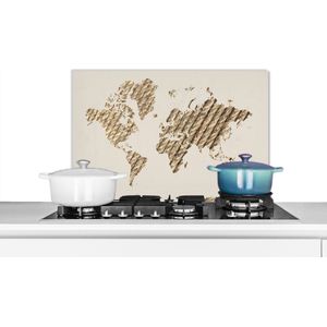 Spatscherm keuken 60x40 cm - Kookplaat achterwand Wereldkaart - Touw - Bruin - Muurbeschermer - Spatwand fornuis - Hoogwaardig aluminium