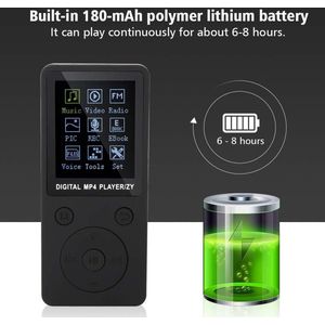Minimuziek MP4-speler voor studenten - draagbare MP3-speler voor sport - multifunctionele MP4-ondersteuning - MP3-muziek en AMV-video - elektrisch boekradio - max.32G-geheugenkaart support (zwart) .