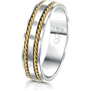 Lucardi Unisex Vriendschapsring Rhodos - Ring - Cadeau - Staal - Zilver- en Goudkleurig