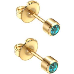 Caflon 4mm 24K gold plated oorknopjes voor oorschieter hypoallergeen steriel verpakt goudkleurig met blauw turquoise steen geboortesteen december