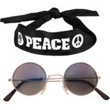 Hippie Flower Power verkleedset hoofdband met ronde glazen bril antraciet