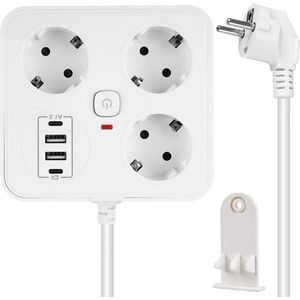 3-voudige stekkerdoos met USB en Type-C - bureau verdeeldoos met schakelaar - 7 in 1 stekkeradapter - 2 meter verlengkabel - 250V/10A .