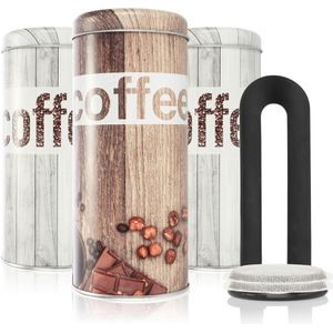 3x koffiepadbox en 1x padlifter - metalen blikje voor koffiepads - opbergdoosje met deksel voor koffie, thee, koekjes - decoratief blikje in modern vintage design (4-delige set - vintage)