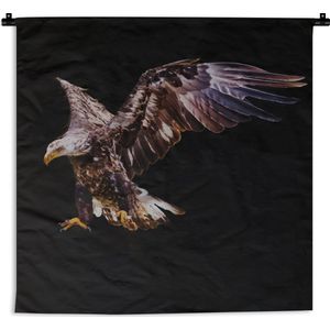 WandkleedDieren - Vliegende adelaar op een zwarte achtergrond Wandkleed katoen 60x60 cm - Wandtapijt met foto