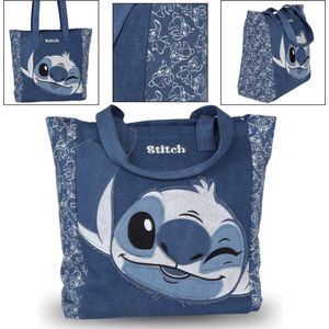 Disney Stitch Denim Dames Schoudertas, Shopper 36x36x15 cm