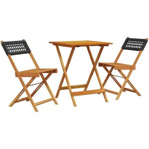 vidaXL 3-delige Bistroset poly rattan en massief hout zwart - Bistroset - Bistrosets - Loungeset - Tuinset